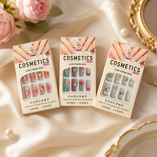 Artificial Nails for Girls 12 Pcs | Full Cover Fake Nails with Glue | Fancy Colorful Stylish Nails for Women