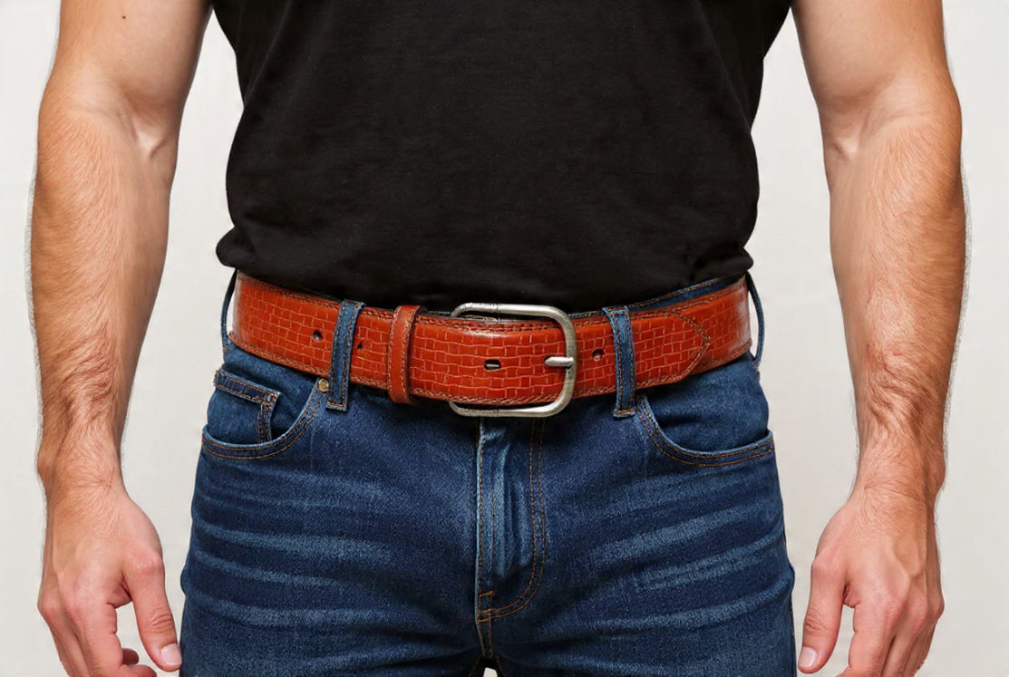 REDHORNS Leather Belt for Men 38mm | Synthetic Leather Durable Stylish Belt | Adjustable Formal Dress Belt with Metal Buckle